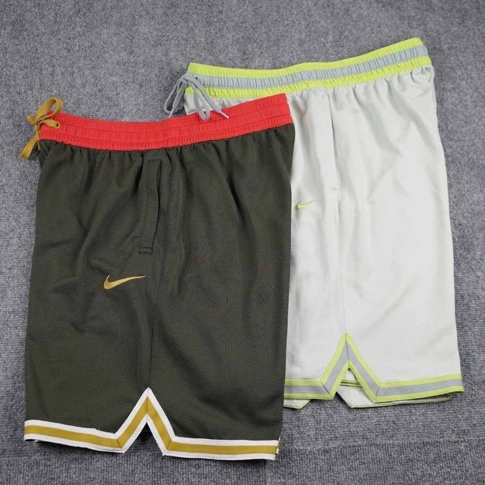 X2 Nike Dri-FIT Basketball Shorts XL Grey Neon Striped Green Mesh Zipper Pocket